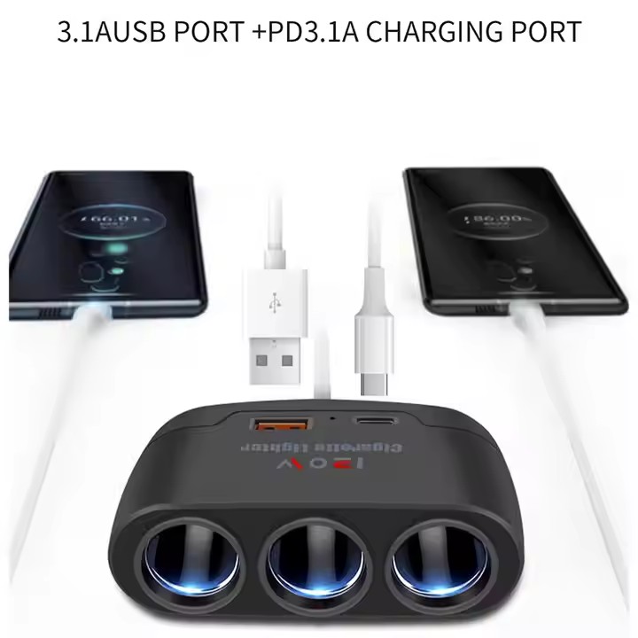3 in 1 Car Charging Plug Adapter Cigarette Lighter Multi Socket - Image 4
